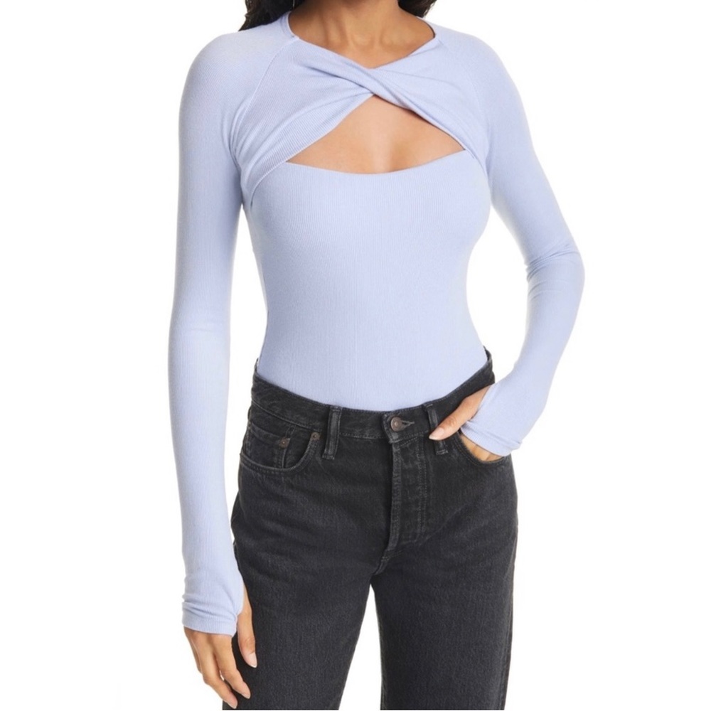 ALIX NYC BLUE RIBBED LONG SLEEVE BODYSUIT